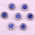 Blue rhinestone flower buttons, sparkling crystal hand-sewn embellishments for DIY crafts. - 12mm 30 Pieces/Pack / Light Blue