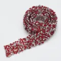 Detailed closeup view of red and silver rhinestone crystal diamond adhesive strip trim for DIY crafts. - 13 Red with Silver Base