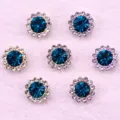 Blue rhinestone flower buttons for DIY craft hair bow accessories and sewing decoration 10mm - 12mm 30 Pieces/Pack / Peacock Blue
