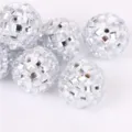 Silver mirror disco ball beads for DIY phone charms, keychains, and jewelry making. - 16mm / White 01