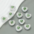 Herzförmige Strass Kristall Knöpfe für DIY handgemachte Kleidung Zubehör und Basteln - 20mm / Grünes Perlenherz