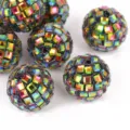 Colorful disco ball rhinestone clay beads, straight hole DIY charms for necklace and keychain. - 16mm / 03 Multicolored