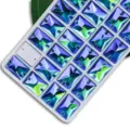 Strass de bouton en verre à double trou AB rectangulaire plat à coudre vêtements DIY - 8x10mm 48 Pièces/Paquet / 28 Bleu Lac AB