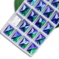 Boutons à Coudre Cristaux AB Rectangulaires Strass en Verre Bleu Vert pour Vêtements DIY - 8x10mm 48 Pièces/Paquet / 29 Bleu Paon AB