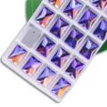 Strass bouton en verre deux trous rectangulaire couleur AB dos plat couture vetement accessoire - 8x10mm 48 Pièces/Paquet / Pourpre Moyen AB