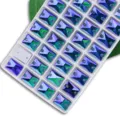 Strass bouton en verre rectangulaire à double trou, cristal AB bleu-vert à coudre. - 8x10mm 48 Pièces/Paquet / Vert Paon AB