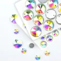 Oktogon AB Kristall Flatback Strasssteine zum Aufnäh DIY Kleidungszubehör, glänzendes Glas. - 8 mm, 72 Stk. / AB Weiß