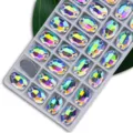 Ovale zum Annähen Glas Strasssteine flache Rückseite Löcher AB Kristall DIY Kleidungsstücke - 02 AB-Farbe / 11*16 mm 36 Stk./Packung