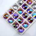 Round pointed bottom glass crystal rhinestones silver plated foil backing sparkly craft gems - Golden AB