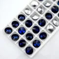 Round pointed bottom glass crystal rhinestones, multi-faceted shiny loose stones for DIY crafts. - Ink Blue