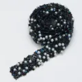 Black resin rhinestone and pearl trim strip for DIY self-adhesive crystal ribbon decor. - 06 Black AB & Pearls
