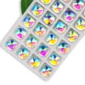 Round sew-on glass crystal rhinestones with AB rainbow color for DIY dress garment accessories. - 18mm 20 Pieces/Pack / White AB