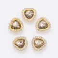 Accessoires DIY Strass Cristal Cœur, Pierre Acrylique Marron Bord Doré, Lot de 5 - Café Clair