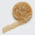 Gold resin rhinestone crystal ribbon trim with pearls DIY self adhesive patch roll - 09 Golden Yellow AB & Pearls