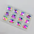 Ovale zum Annähen Kristall-Strasssteine in Weiß AB, flache Rückseite Glas für DIY Kleidung. - 10*14mm 36 Stk./Packung / AB-Farbe