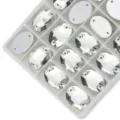 Klare ovale Strasssteine zum Aufnähen flache Rückseite Doppellöcher Glas Kristall für DIY Kleidung. - 10*14mm 36 Stk./Packung / Klarweiß