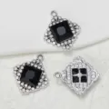 Dubbele vierkante diamantlegering bedel met zwarte acryl strass DIY sieraden accessoire - 10 Stuks/Verpakking / Zwart