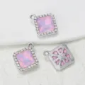 Vierkante strass roze opaal hanger DIY sieraden accessoires voor handgemaakte knutselprojecten. - Roze