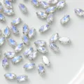 Strass con griffe navette in cristallo chiaro di luna, variante accessori scarpe borse vestiti. - 50 Pezzi/Pacchetto / Marquise 5x10 mm con base argentata in pietra di luna bianca