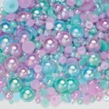 Mixed flatback pearls and rhinestones AB color half round beads for DIY nail art phone cases - Half Round Pearls Mixed Light Blue AB Series - C