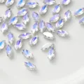 Crystal AB navette rhinestones with claw settings for DIY clothing shoes bags phone case crafts. - 50 Pieces/Pack / 7x15 Marquise Silver Base White Moonstone
