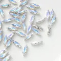 Navette crystal rhinestones with claw settings for DIY clothing, shoes and phone cases. - 50 Pieces/Pack / 4x15 Marquise Silver Base White Moonstone