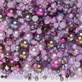 Colorful nail art AB flatback rhinestones and half pearls mix set for DIY phone case decor - Half Round Pearls Mixed Purple AB Series - D