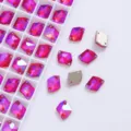 Estrases de vidrio rosa AB de alta calidad para coser cristales planos DIY zapatos ropa - 9*12 mm 48 uds./paquete / Rojo Grande AB