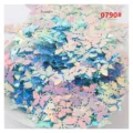 Detail shot of iridescent butterfly sequins in a dish, perfect for DIY nail art and craft. - 13mm 10g/Pack / 07 Golden Shimmer Deep Blue