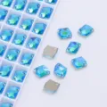 Strass de costura de vidrio K9 color AB cristales de fantasía con dos agujeros para ropa zapatos - 9*12 mm 48 uds./paquete / Azul Lago AB
