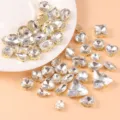 Mixed 50pcs gold crystal glass rhinestones sew on DIY garment wedding dress accessories - Large Hand-Sewn Rhinestone / 50 Pieces Pack (Approx. 53g) / White