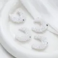 White crescent rhinestone DIY charm accessories, sparkling beaded craft parts for bags and jewelry making. - White