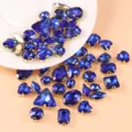 Gold claw-set blue crystal glass rhinestones, assorted shapes for DIY wedding dress. - Large Hand-Sewn Rhinestone / 50 Pieces Pack (Approx. 55g) / Sapphire Blue