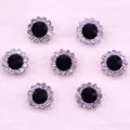 Round rhinestone buttons with dark blue central stones and clear crystal borders for crafts. - Dark Blue