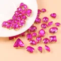 Mixed shape crystal glass rhinestones with gold claw settings for handmade DIY sewing dress crafts. - Rose Red