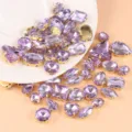 Mixed crystal glass sew-on rhinestones with gold settings for DIY crafts and wedding dresses. - Crystal Purple