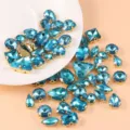 Blue crystal glass rhinestones with gold settings, mixed shapes for DIY crafts and garments. - Lake Blue