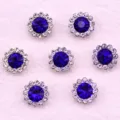 Blue crystal rhinestone buttons variant, sunflower shaped decorative craft charms for sewing. - 11 Dark Blue