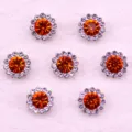 Orange rhinestone flower buttons, DIY craft crystal sunburst buttons, 7 pieces set pack. - 07 Orange Red