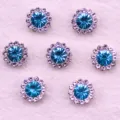 Blue rhinestone flower buttons double layer crystal diamantes for sewing craft hair bow decor - Lake Blue