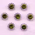 Green rhinestone flower buttons set, sparkling crystal sewing buttons for DIY crafts. - 23 Olive Green