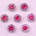 Pink rhinestone flower buttons for crafts sewing apparel decoration hair accessories set of 7 pcs - Rose Red