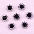 Crystal rhinestone flower buttons black center sparkling craft buttons DIY accessories - Black