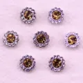 Brown rhinestone flower buttons, 10mm 12mm double layer crystal sewing charms for DIY craft. - 05 Crystal Yellow