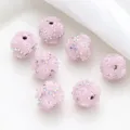 Pink resin rhinestone flower beads pierced round spheres for DIY jewelry making and earrings. - Style 3 Pink