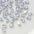 Crystal moonlight teardrop claw rhinestones sew on glass gems for DIY clothing craft decor. - 50 Pieces/Pack / 6x10 Teardrop Silver Base White Moonstone