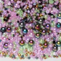 Mixed AB rhinestones and pearls DIY nail art accessories colorful flatback craft set - Half-Round Pearls Mixed Green Purple Black AB Series - E