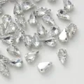 Crystal teardrop sew on rhinestones with silver claw settings for DIY garments shoes accessories. - 50 Pieces/Pack / 8x13mm Teardrop Silver Base White Rhinestone