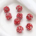 Perline sferiche in resina rossa con strass e fiori per orecchini e gioielli fai da te - Rosso