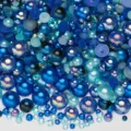 Mixed Blue Flatback Pearls and Rhinestones Set for DIY Nail Art Craft Phone Decoration - Half Round Pearl Mix Royal Blue Dark Blue AB Series - O